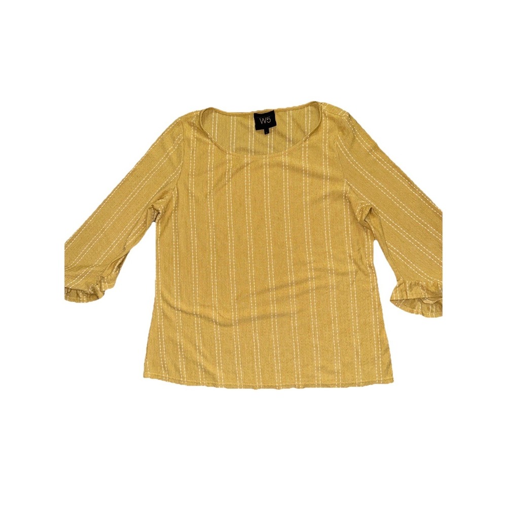 Anthropologie W5 yellow Dot striped top ruffled three-quarter sleeves Large
